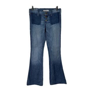 Elizabeth James Textile Womens Jeans 24 Blue Stevie Bootcut Button Fly Patchwork